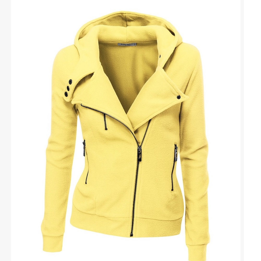Lemon Yellow Asymmetrical-Zip Hoodie